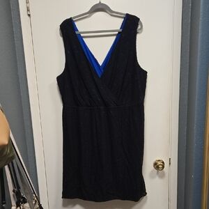 Lane Bryant Black and Blue Sheath Mini Dress V-Neck Sleeveless